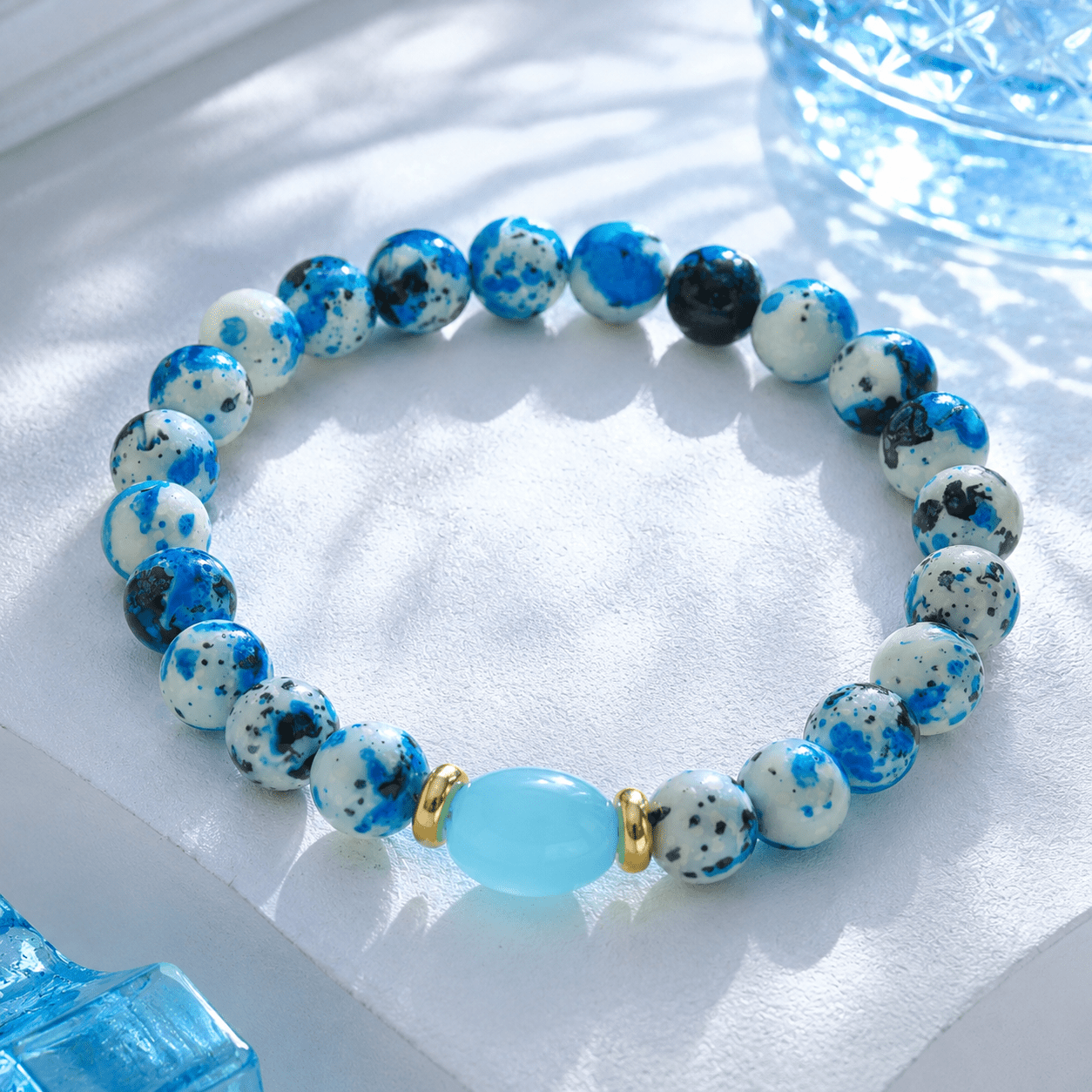 Wealth Bead Bracelet with Blue Agate, Prosperity Design